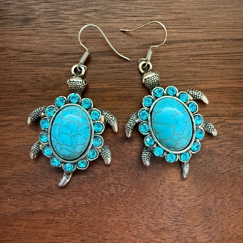 Turquoise Turtle Drop Earrings
